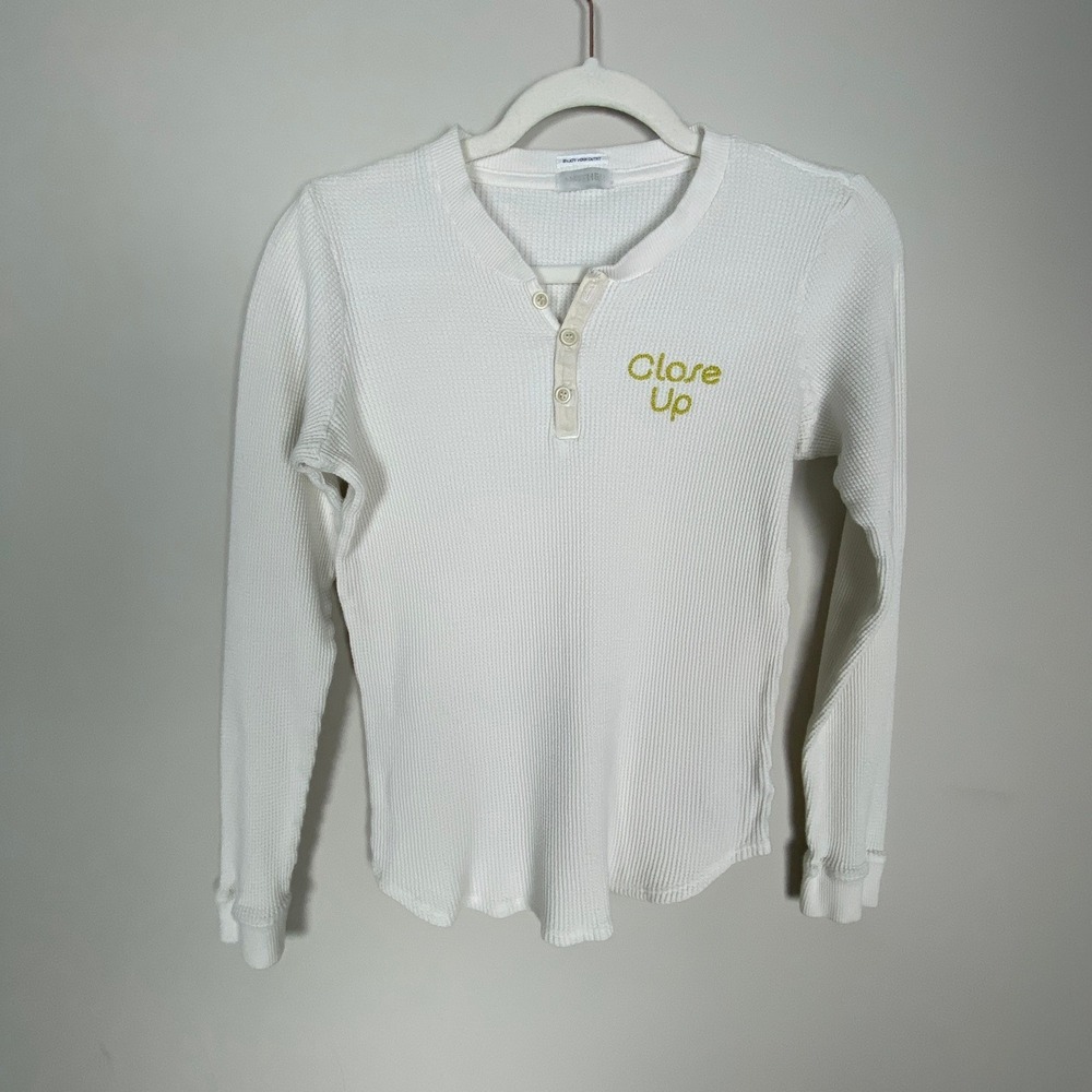 Mother Close Up Thermal Henley Top Womens Small Waffle Knit Cotton Long Sleeves